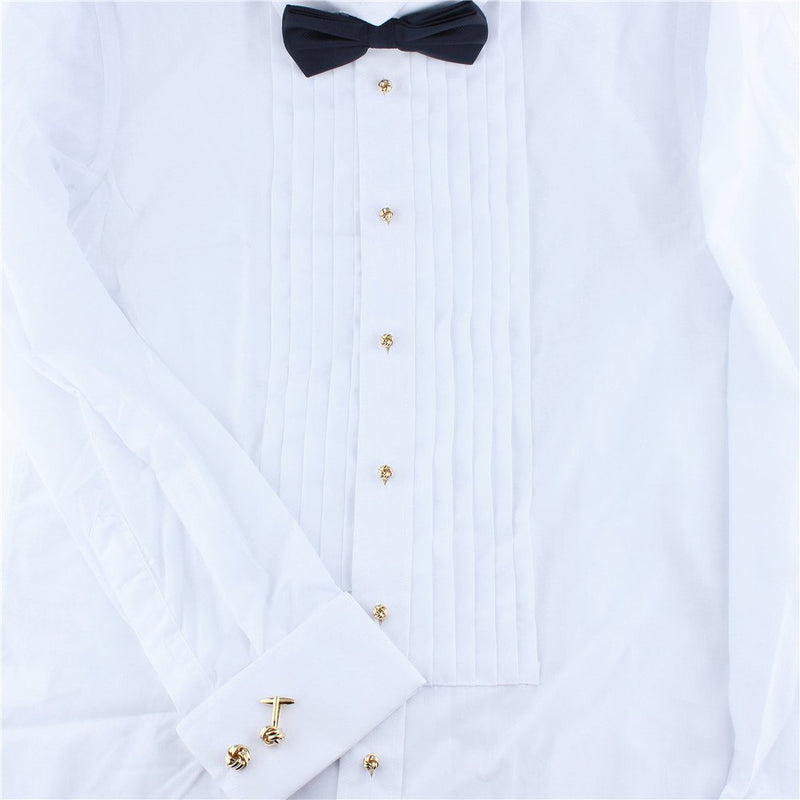 [Australia] - HAWSON Flower Knot Cufflinks and Tuxedo Studs Set Men Dress Shirt Studs Wedding Business Accessories (Gold Tone) 