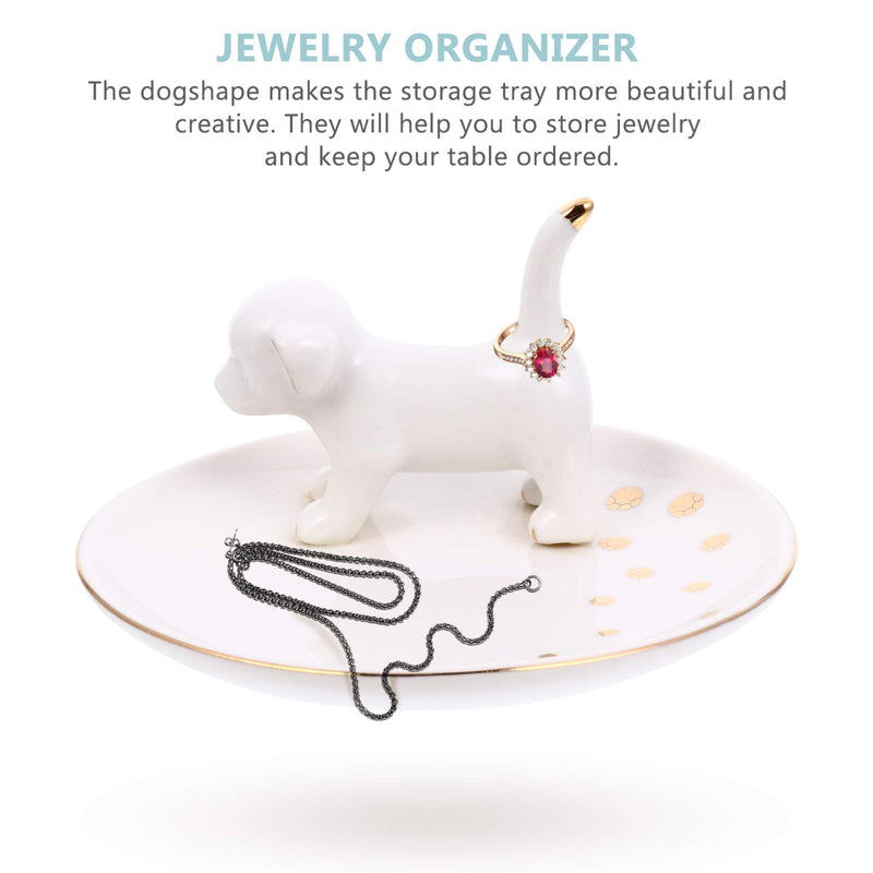 [Australia] - Cabilock Ceramic Jewelry Dish with Dog Earrings Nacklace Bracelets Ring Holder Tray Trinket Dish Organizer Jewelry Bowl Vanity Tray Wedding Decorative Dish Table Decoration 