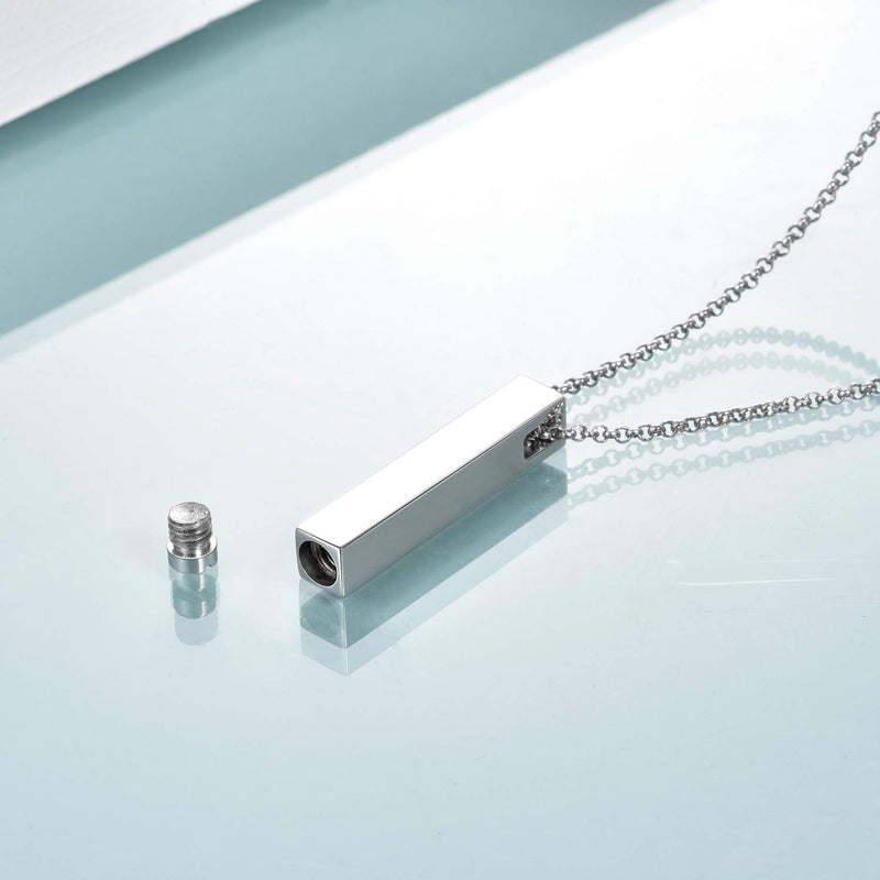 [Australia] - S925 Sterling Silver 3D Vertical Bar Urn Necklace for Ashes Simple Bar Urn Pendant Memorial -Ashes Keepsake Cremation Necklace Jewelry pendant without words 