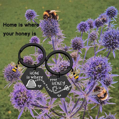 [Australia] - MAOFAED Matching Couples Keychains Honey Beehive Keychains Home is Where Your Honey is Housewarming Couples Gift your honey is black 