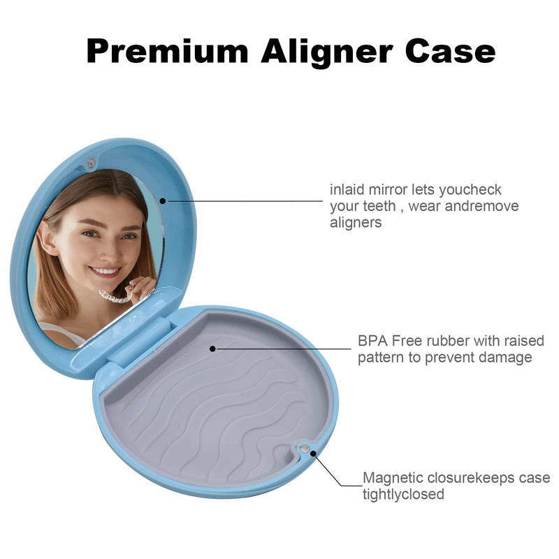 [Australia] - Denture & Teeth Mouth Tray Retainer Box Sets Partial Denture Box with 2Pcs Aligner Removal Tool and 9Pcs Invisible Chewer (Blue) Blue 