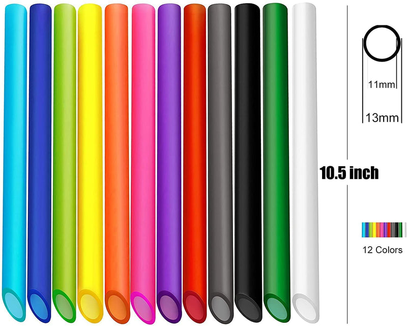 [Australia] - ALINK 12-Pack Reusable Boba Smoothie Straws, 13mm X 10.5 inch Extra Wide Bubble Tea Straws with 2 Cleaning Brush - Pointed Design 14 Count (Pack of 1) 