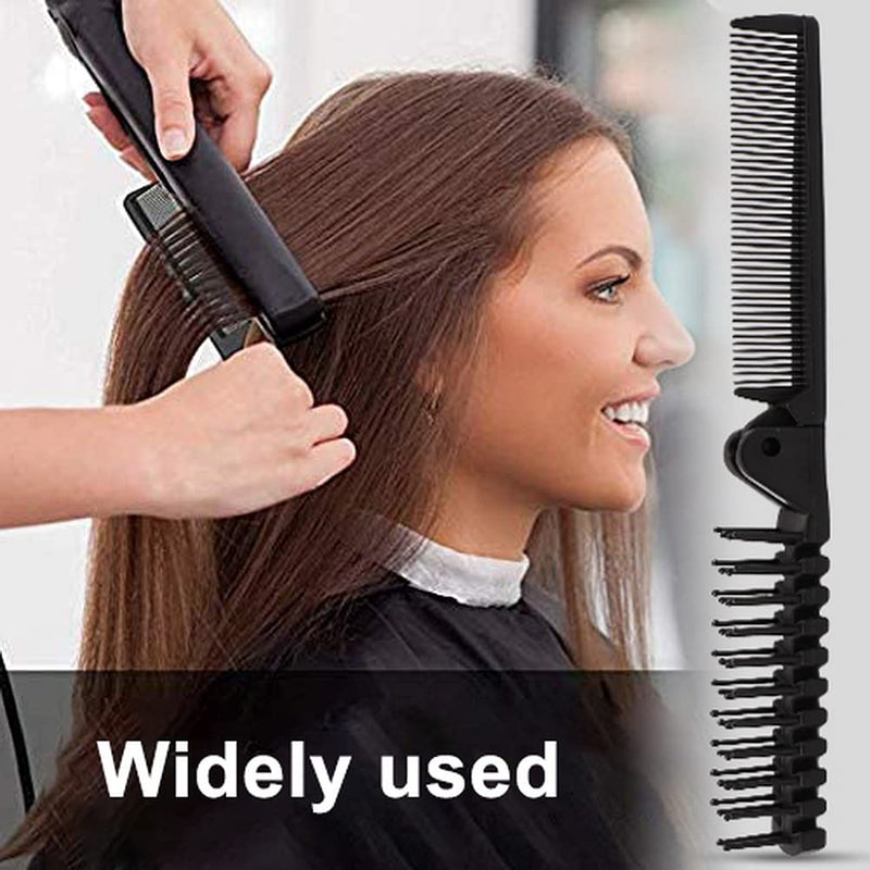 [Australia] - Folding Hair Brush and Comb, Plastic Portable Travel Hair Brush Pocket Hair Comb Double Headed Massage Hair Comb for Thick, Thin Hair (Black) 