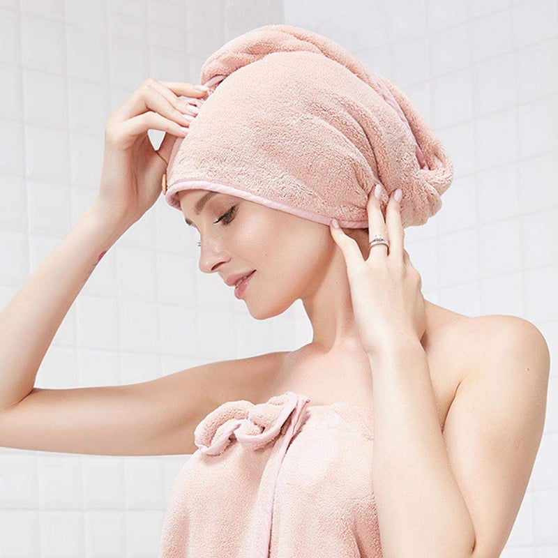 [Australia] - Hair Drying Towels for Women Microfiber Super Absorbent Hair Towel Wrap Coral Fleece Absorbs Water and Dries Quickly Dry Hair Turban Quick Magic Hair Dry Hat. (Coffee + Pink) Coffee + Beige 