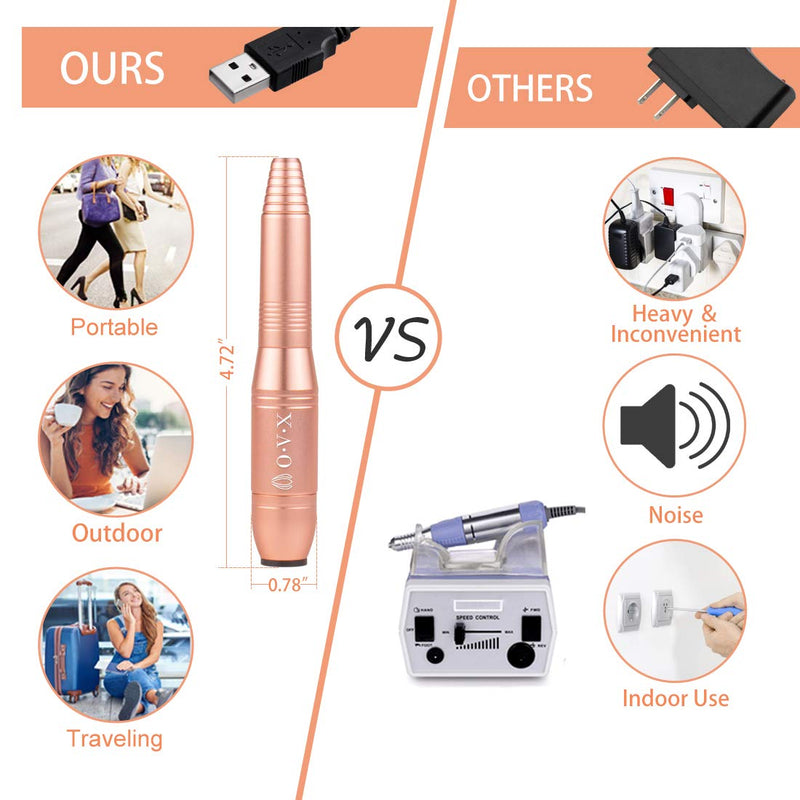 [Australia] - Porfessional Acrylic Nail Drill, USB Electric Nail Drill Machine, Portable Electrical Nail File Kit for Gel Nails and Home Salon, Manicure Pedicure Polishing Shape Tools, Gold 