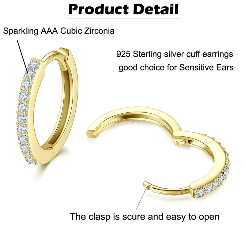 [Australia] - Silver Hoop Earrings for Women, 925 Sterling Silver Huggie Hinged Earrings with AAA Cubic Zirconia, Diameter 13mm Hypoallergenic Small Sleeper Hoop, 8/10/12/13MM Gold color-8mm 10mm 12mm+2mm ball +2mm CZ stud 