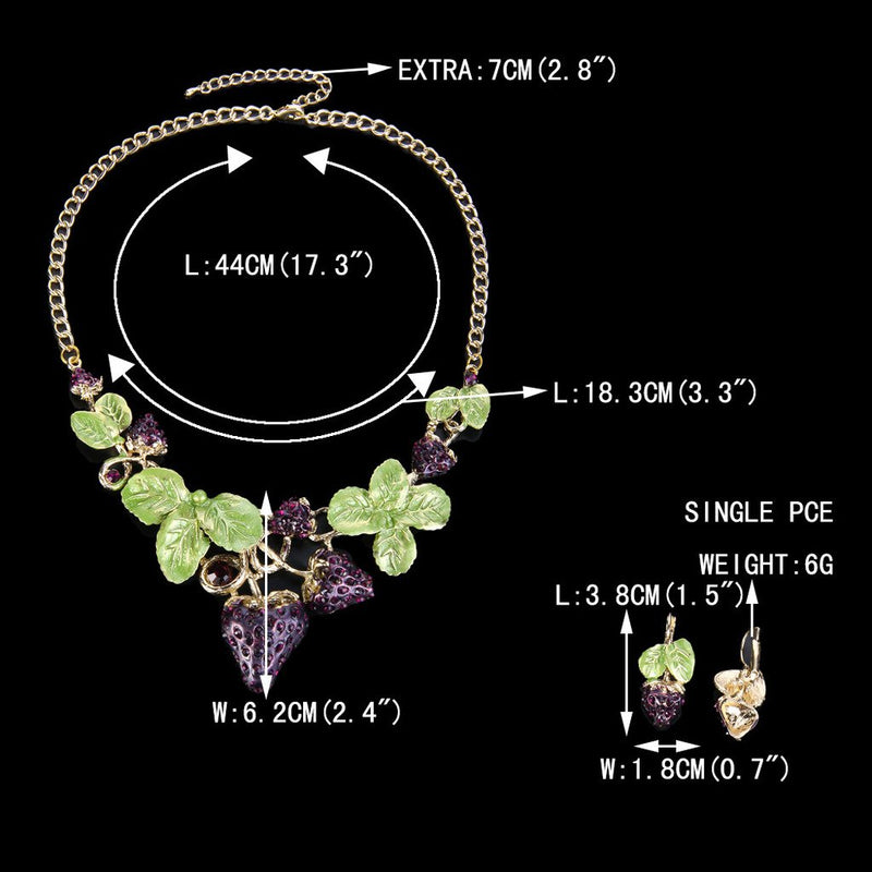 [Australia] - EVER FAITH Women's Austrian Crystal Sweet Strawberry Leaf Necklace Earrings Set Purple Gold-Tone 