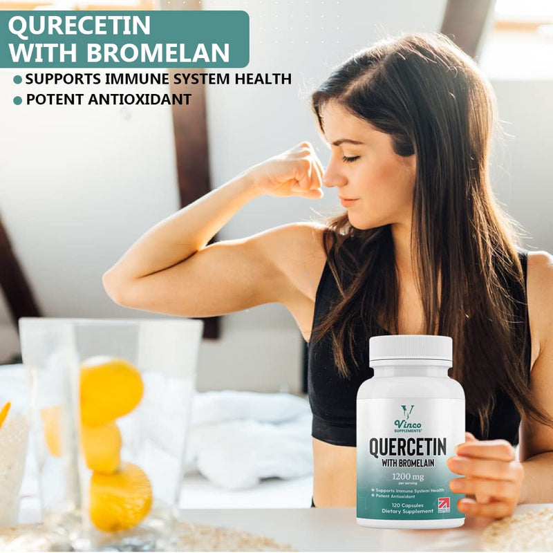 [Australia] - Vinco Quercetin with Bromelain Supplement - 1000mg Quercetin & 200mg Bromelain Per Serving � 120 High Strength Capsules - for Immune Support � Non-GMO & Gluten Free 