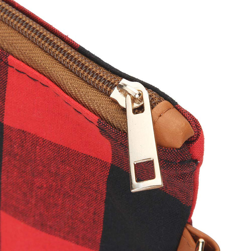 [Australia] - Buffalo Plaid Clutch Purse Makeup Bag For Women Cosmetic Bag Portable Checkered Handbag With Wrist Strap(Red&Black） Red&Black 
