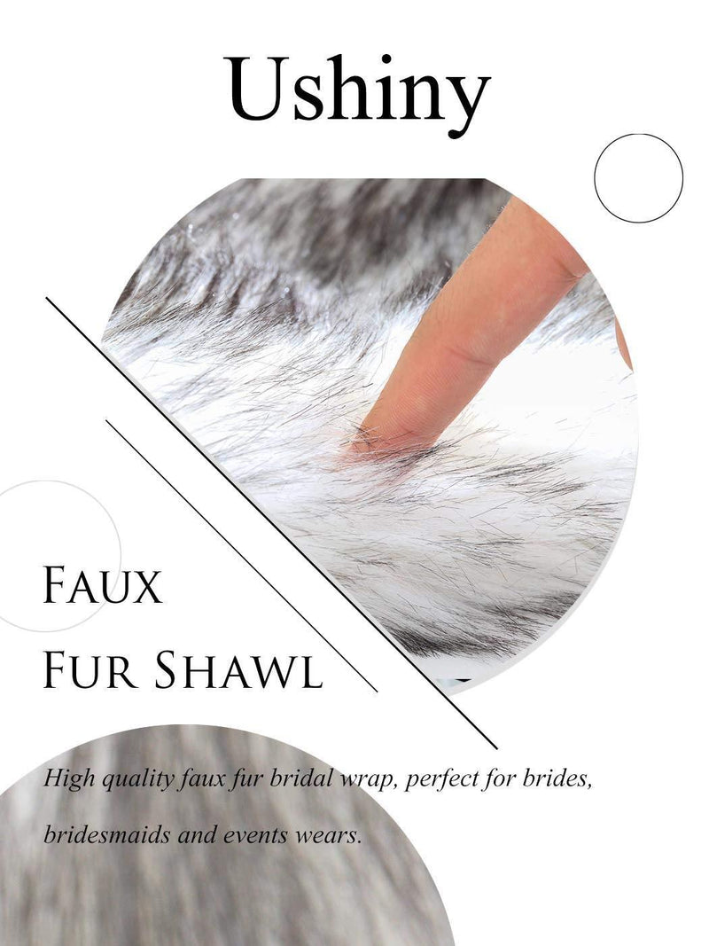 [Australia] - Ushiny Wedding Faux Fur Shawl and Stole Bridal Fur Wraps Winter Fur Scarf for Women and Girls (White and Black) 