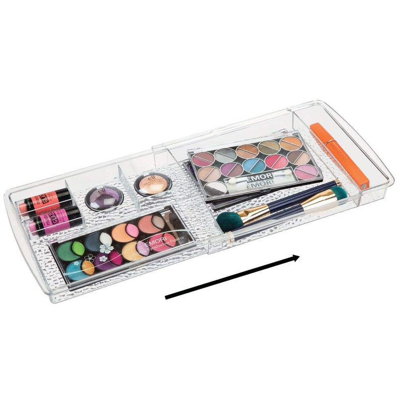 [Australia] - mDesign Expandable Makeup Organizer for Bathroom Drawers, Vanities, Countertops: Organize Makeup Brushes, Eyeshadow Palettes, Lipstick, Lip Gloss, Blush, Concealer - Adjustable Width - Clear 