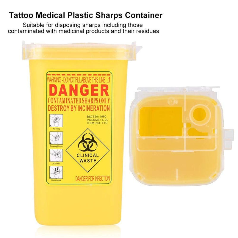 [Australia] - Sharps Container, Waste Container Tattoo Plastic Sharp Container Biohazard Disposal 1L Size Waste Box Sharps Disposal Container with Mailbox Style Lid Puncture Resistant Sharps Disposal Container Yellow 