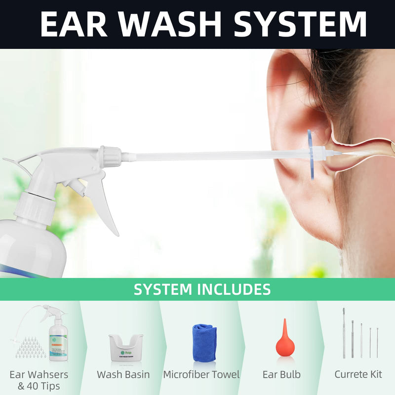 [Australia] - Ear Wax Removal Tool, Ear Cleaning Kits Safe Ear Irrigation Kit Ear Flush Kit for Adults Kid, Ear Wax Washer Device Easy to Operate, Includes Basin, Syringe, Curette Kit, Towel and 40 Disposable Tips 