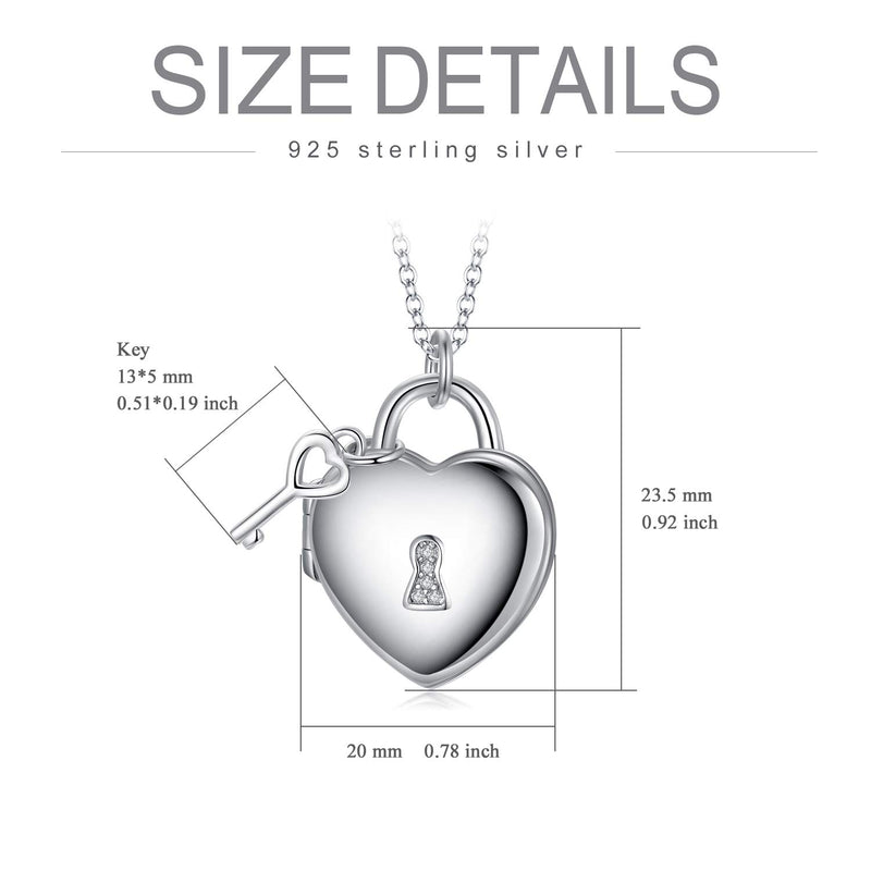 [Australia] - Personalized Sterling Silver Heart Locket Necklace That Holds Pictures Lock and Key Pendant for Women Mom Lock & Key Necklace 