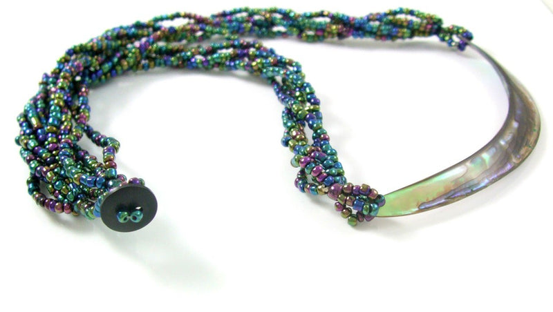 [Australia] - Swimmi Crescent Natural Paua Abalone Shell Pendant Beads Necklace 22 Inches Handmade Jewelry AA173 