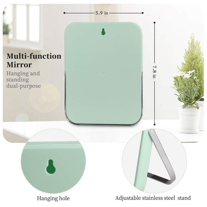 [Australia] - Tabletop Makeup Mirror,Square Foldable Vanity Mirror,8-Inch Portable Folding Mirror with Metal Stand,Table Desk Standing Wall Hanging 90°Adjustable Dual-Purpose Cosmetic Mirror(Green) Green 