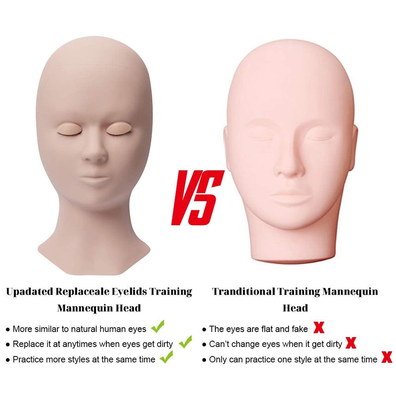 [Australia] - Eyelash Training Mannequin for Eyelash Extensions with 4 Pairs Replaced Eyelids Mannequin Head Soft-Touch Silicone Rubber Makeup Head Training Head with Removable Replacement Eyelids Light Coffee 