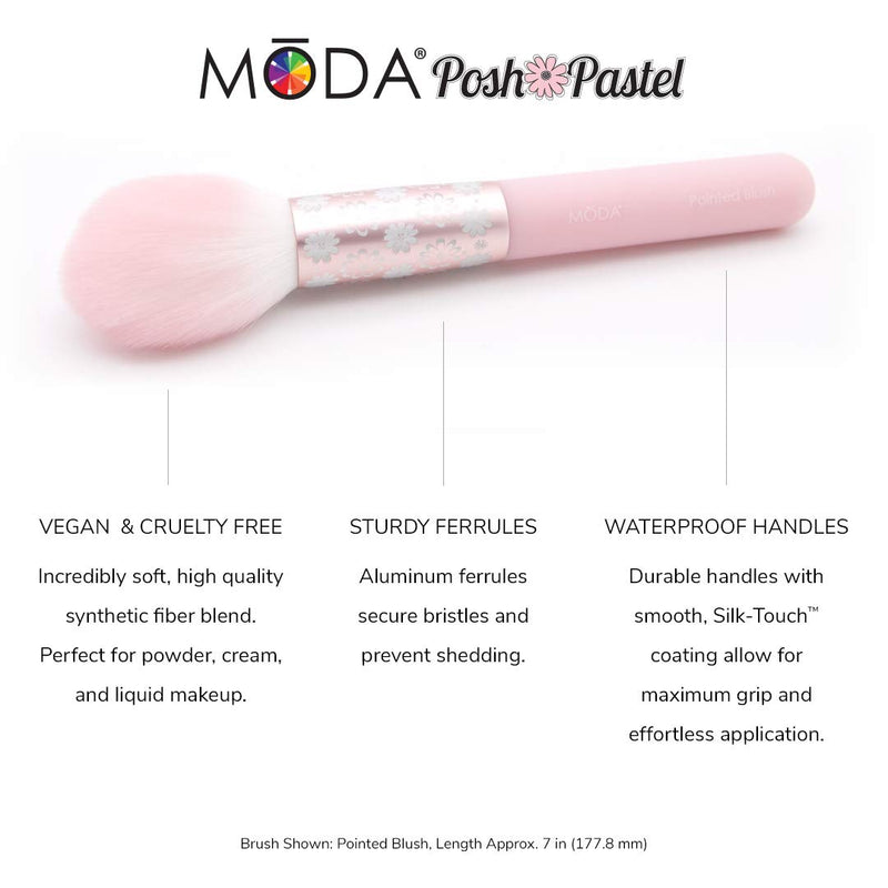 [Australia] - MODA Full Size Posh Pastel 5pc Complete Face Makeup Brush Kit with Pouch Includes, Pointed Blush, Highlighter, Shader, and Lip Brushes 