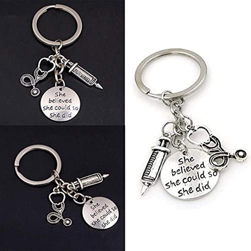 [Australia] - Medinc She believed she could so she did Syringe Stethoscope Keychain Key Chain Keyring Doctor Nurse Physicians Medical Student Graduation Gift Jewelry 