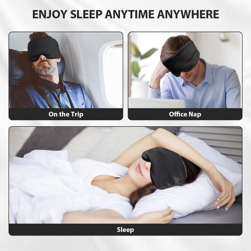 [Australia] - Hilph Sleep Mask, Reusable Eye Mask for Sleeping 100% Blackout Silk Sleep Eye Mask for Women Men with Adjustable Headband, Full Size Large Sleeping Mask for Sleep Travel Yoga Nap - Black 