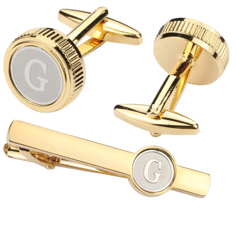 [Australia] - GWD Mens Cufflinks Tie clips set Set Shirt Classic Initials Alphabet A-Z Gift Box (Cufflinks Tie Clip Set) G 