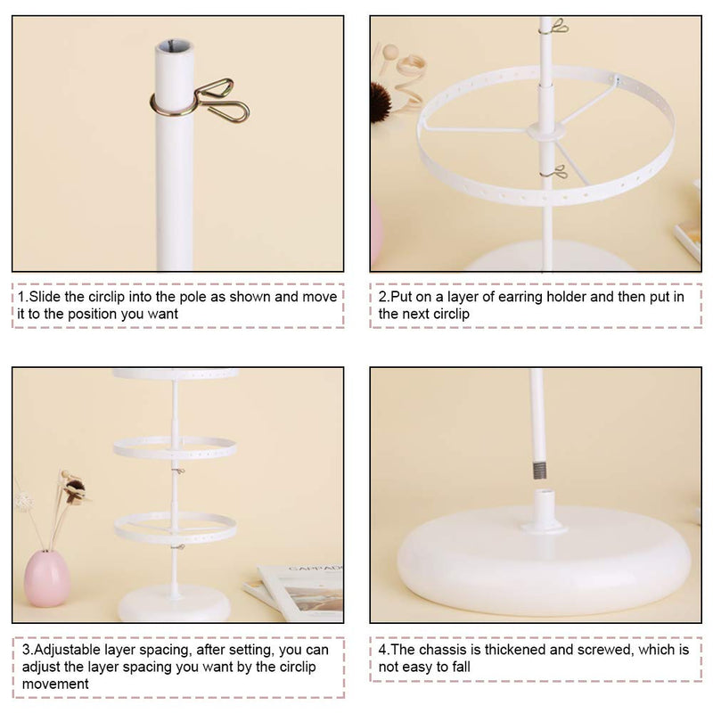 [Australia] - 5 Tiers Metal Rotating Earring Holder Organizer, TANOKY Exquisite Jewelry Display Stand Necklace Rack Holder, 220 Holes for Earrings- 14x6.3 Inch (White) White 