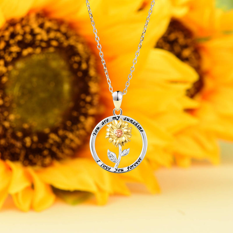 [Australia] - Birthday Sunflower Flower Necklace Anklet Earrings Ring - S925 Sterling Silver Jewelry Heart Pendant For Women Girls You Are My Sunshine I Love You I Love You Forever 