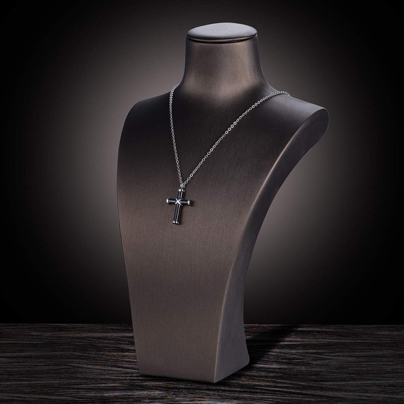 [Australia] - HooAMI Cremation Jewelry for Ashes Cross Urn Necklace Pendant Memorial Ash Jewelry A-Black Silver 