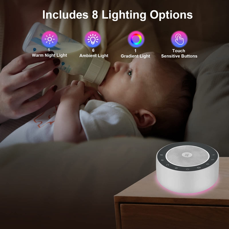 [Australia] - White Noise Machine with 30 High Fidelity Soundtracks, 7 Colors Night Lights, Full Touch Metal Grille and Buttons, Timer and Memory Features, Plug in, Sound Machine for Baby, Adults (White) White 