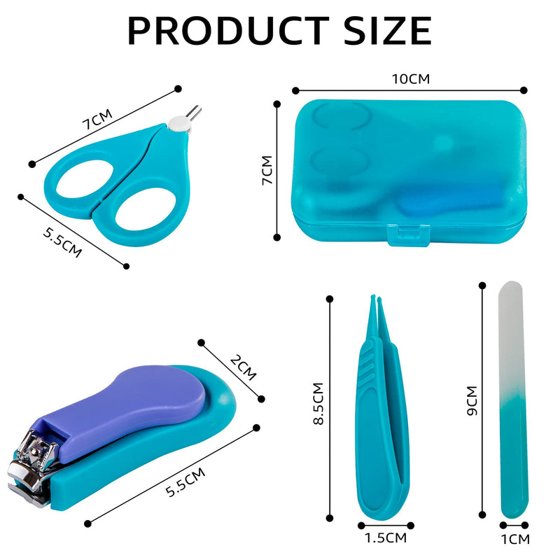 [Australia] - Baby Nail Kit by Lwiita | 4-in-1 Baby Grooming Kit with Cute Case, Baby Nail Clippers, Scissor, Nail File & Tweezer for Infant, Newborn, Kids (Blue) Blue 