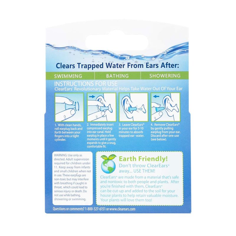 [Australia] - ClearEars® Water Removing Earplugs 3 Pack Value Pack (30 Count) 