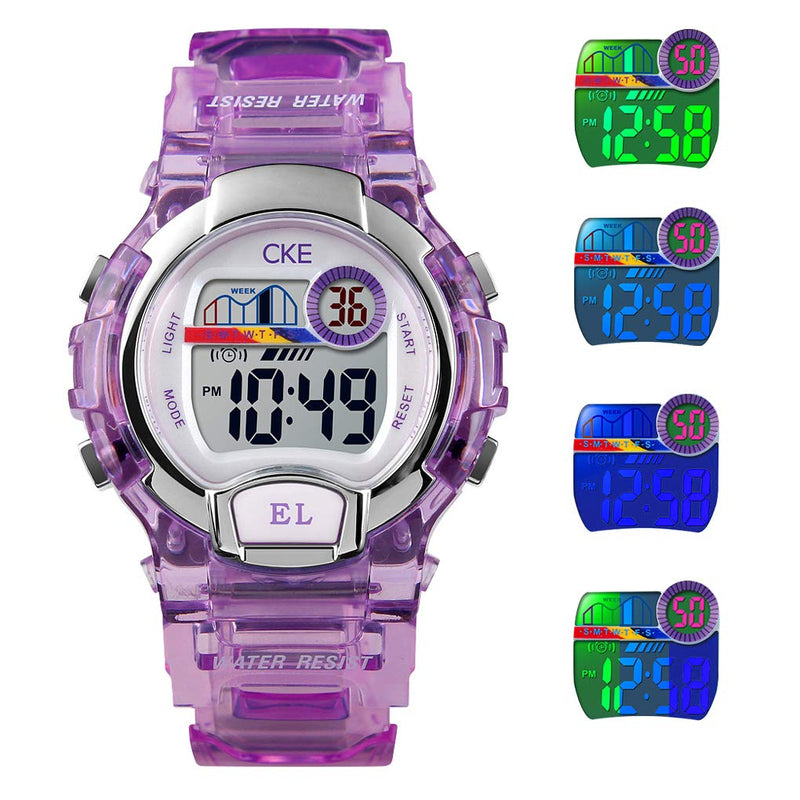 [Australia] - Kids Watch for Boys Girls, Digital Sports Watches for Child with Waterproof Colorful EL Light Stopwatch Alarm Purple 