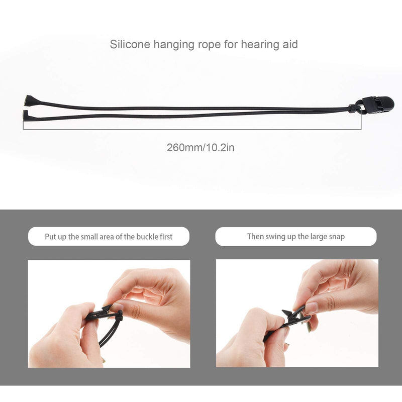 [Australia] - Hearing Aid Clip Holder Anti-lost Lanyard Safety Retainer Retention Cord Protector Silicone Black for Adults Seniors Kids 