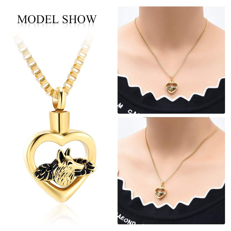 [Australia] - XSMZB Cremation Jewelry for Ashes Heart Wolf Pendant Locket Stainless Steel Keepsake Memorial Funeral Urn Necklace for Men Women Gold 