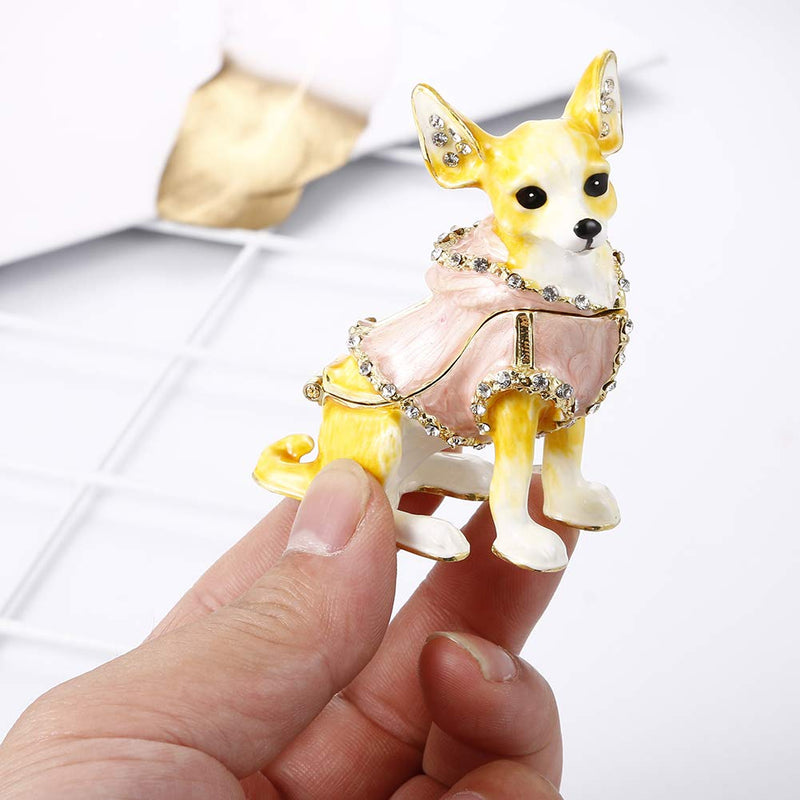 [Australia] - Hand Painted Trinket Box Decoration, Enameled Mini Metal Hinged Jewelry Box with Crystals, Rings Earrings Necklace Storage, Home Decor Crafts, Unique Animal Figurine Collectible Gift (Chihuahua Dog) Chihuahua Dog 