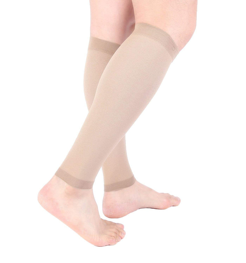[Australia] - Doc Miller Calf Compression Sleeve Men and Women - 20-30mmHg Shin Splint Compression Sleeve Recover Varicose Veins, Torn Calf and Pain Relief - 1 Pair Calf Sleeves Tan Skin Color - Medium Size 
