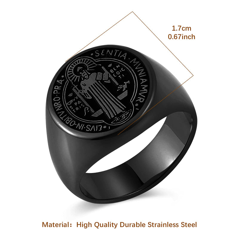 [Australia] - HZMAN Men Saint Benedict Exorcism Ring Stainless Steel Catholic Demon Protection Ghost Hunter Jewelry Black 6 