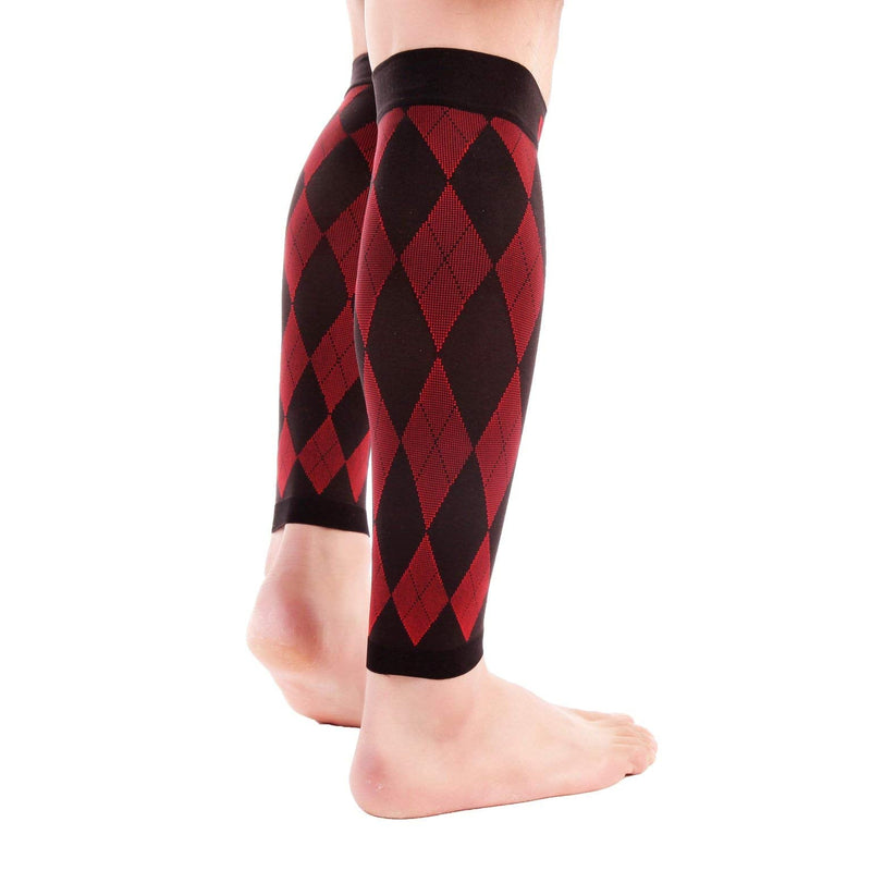 [Australia] - Doc Miller Calf Compression Sleeve for Men & Women - Fast Leg Pain Relief from Shin Splints, Varicose Veins - All Day Calf Support for Running, Travel & Everyday Use Black.Red Medium 