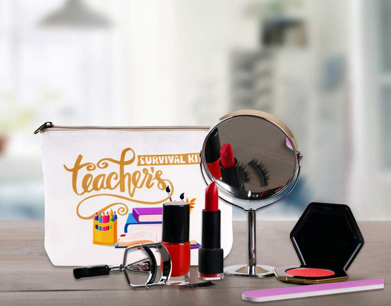 [Australia] - Hohomark Teachers Survival Kit Teacher Gifts Bag,7"x9" Makeup Pouch Cosmetic Bag Travel Toiletry Case Pencil Bag with Zipper for Teacher Appreciation Gift 