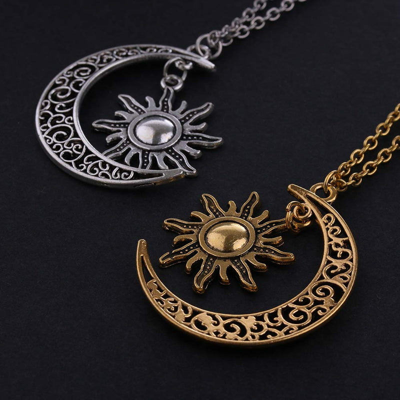[Australia] - MIXIA Vintage Bronze Crescent Moon and Sun Pendant Necklace Retro Swirl Filigree Unisex Jewelry Gifts 