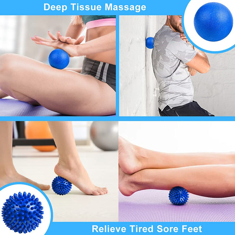 [Australia] - URAQT Spiky Massage Ball Set, 2 Pack Physical Therapy Massage Balls, Hard Lacrosse Ball & Spiky Massage Ball for Myofascial Release and Trigger Point Deep Tissue Massage 2pcs - Blue 