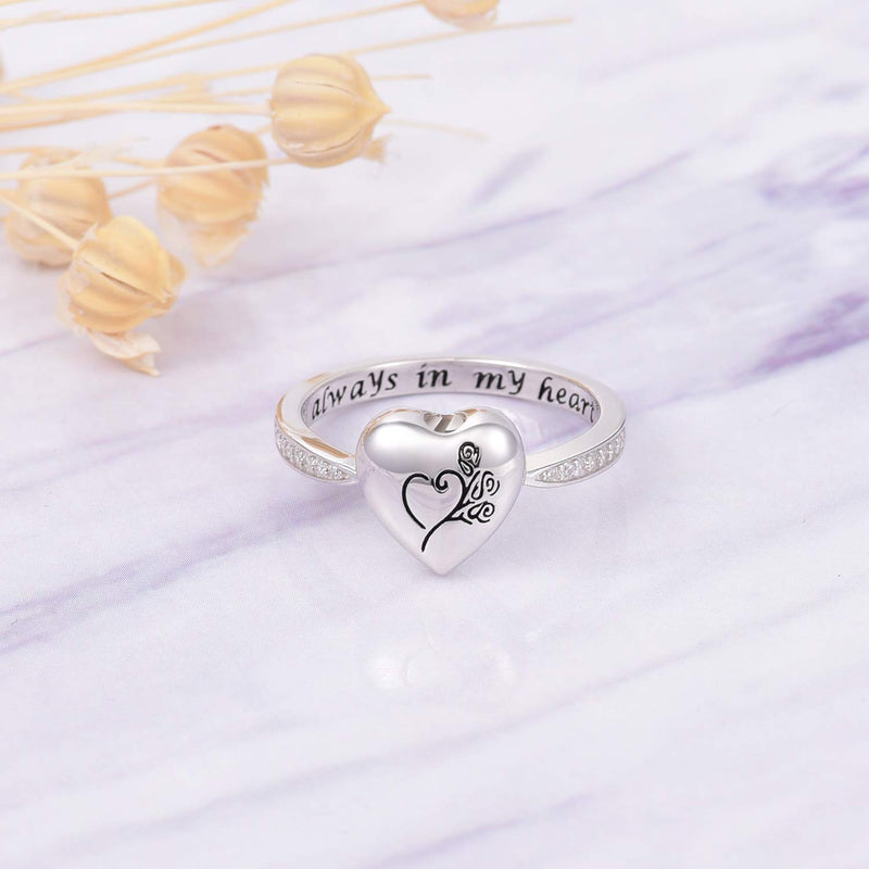 [Australia] - JXJL Sterling Silver Memorial Jewelry Rose Flower/Wing/Paw Urn Ring Exquisite Loved One Ashes Keepsake Holder Cremation Funeral Gift Forever Always in My Heart rose 6# 