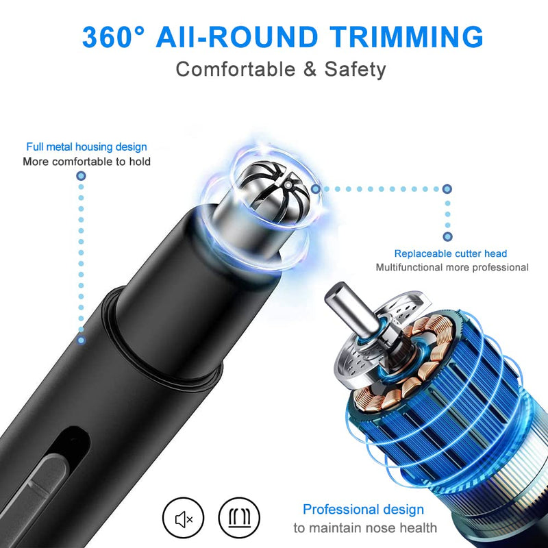 [Australia] - Nose Hair Trimmer for Men and Women, IPX7 Waterproof Painless USB Rechargeable Metal Nasal & Ear Hair Trimmer, Portable Low Noise Dual-Edge Spinning Blade Nose Trimmer, Wet & Dry, Easy Cleansing 