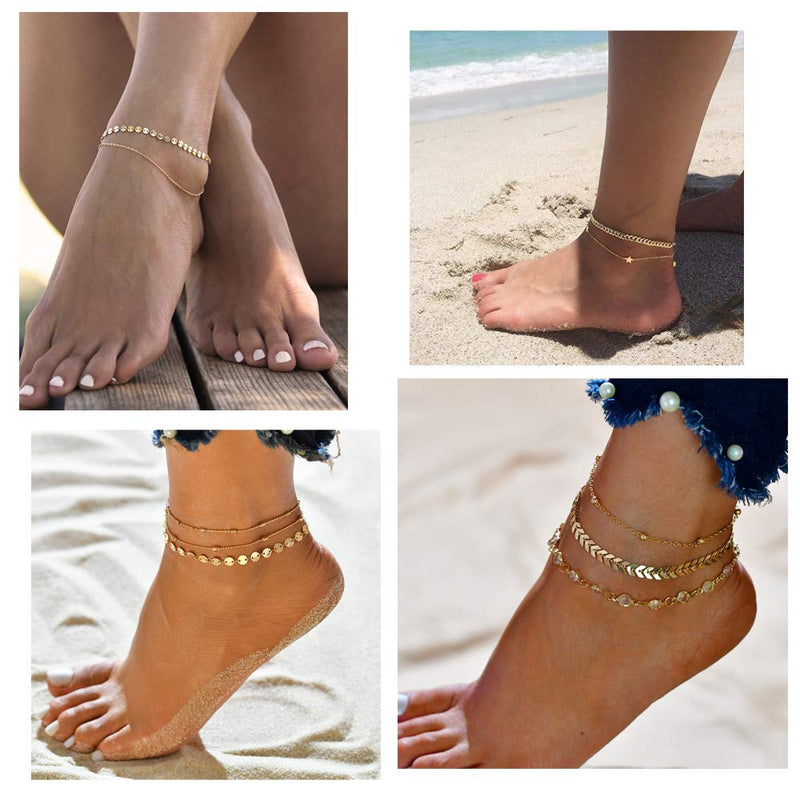 [Australia] - Softones 12Pcs Ankle Bracelets for Women Girls Gold Silver Two Style Chain Beach Anklet Bracelet Jewelry Anklet Set,Adjustable Size A:Silver 