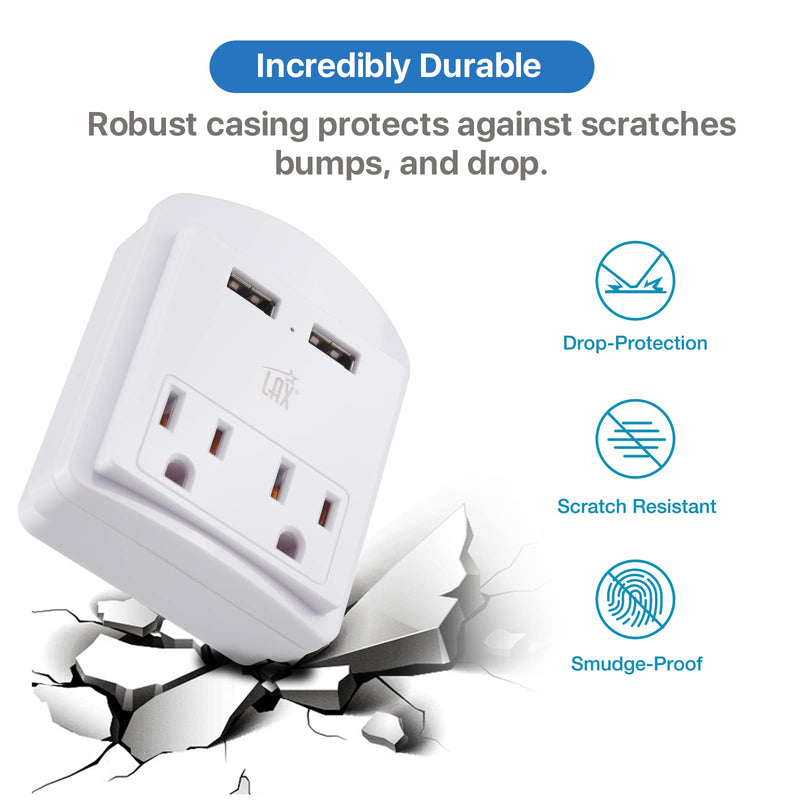 [Australia] - LAX Gadgets Multi-Plug Outlet - Surge Protectors 2 Wall Outlet Extender with 2 USB Ports - Suitable for Home, Office, & School - White 2 Wall Outlets and 2 USB Ports 