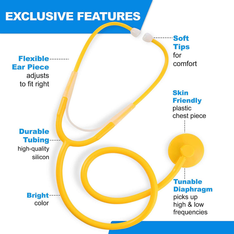 [Australia] - Primacare DS-9294 Pack of 10 Yellow Disposable Stethoscopes with Sound Sensitive Chestpiece and 22” PVC Tubing | Single Patient Use Ultra Lightweight Stethoscope for Home, Education, Doctors, Nurses 