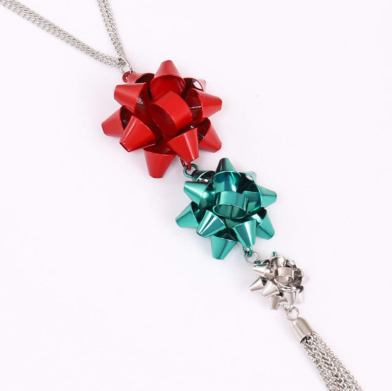 [Australia] - CEALXHENY Christmas Necklace for Women Festive Bow Pendant Necklaces Delicate Chain Tassel Necklace Long Necklace for Girls Red+Green+Silver 