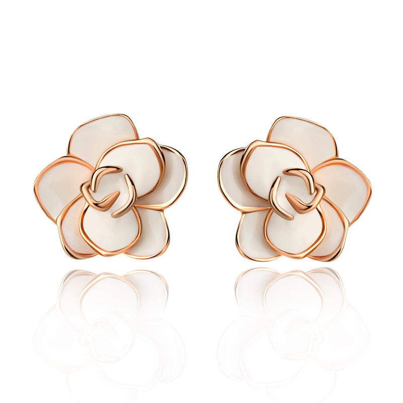 [Australia] - EVEVIC Rose Flower Necklace Earrings Set for Women 18K Gold Plated Hypoallergenic Jewelry Sets White 