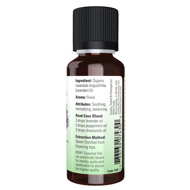 [Australia] - NOW Essential Oils, Organic Lavender Oil, Soothing Aromatherapy Scent, Steam Distilled, 100% Pure, Vegan, Child Resistant Cap, 1-Ounce 1 Fl Oz (Pack of 1) 