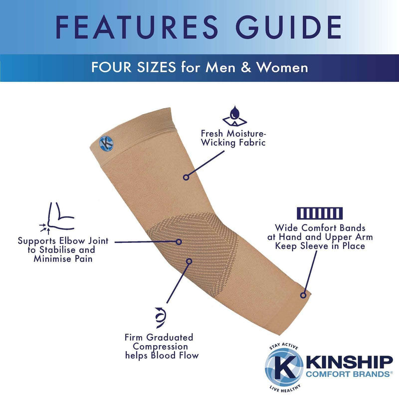 [Australia] - Kinship Comfort Brands Elbow Compression Brace for Men & Women | Elbow Sleeve for pain relief from Tendonitis, Golfer & Tennis Elbow, Arthritis & Bursitis | Compression support for Lymphedema | 1 Pair Black Large 